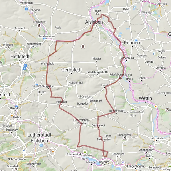 Karten-Miniaturansicht der Radinspiration "Abenteuer im Saaleland" in Sachsen-Anhalt, Germany. Erstellt vom Tarmacs.app-Routenplaner für Radtouren