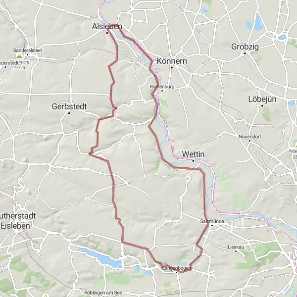 Map miniature of "Friedeburg Gravel Adventure" cycling inspiration in Sachsen-Anhalt, Germany. Generated by Tarmacs.app cycling route planner