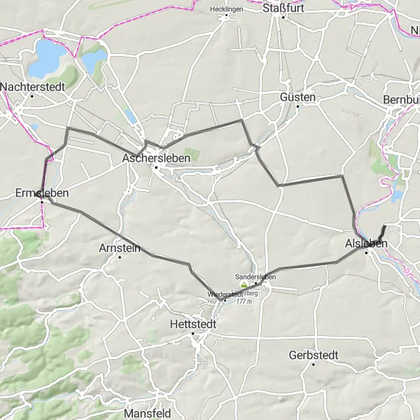 Karten-Miniaturansicht der Radinspiration "Die Hügelroute von Beesenlaublingen" in Sachsen-Anhalt, Germany. Erstellt vom Tarmacs.app-Routenplaner für Radtouren