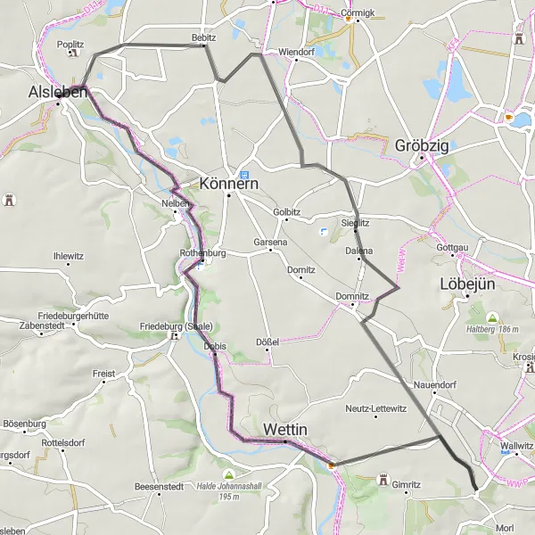 Map miniature of "Sieglitz and Lettewitz Ride" cycling inspiration in Sachsen-Anhalt, Germany. Generated by Tarmacs.app cycling route planner