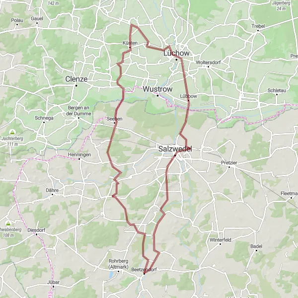 Map miniature of "Salzwedel Adventure" cycling inspiration in Sachsen-Anhalt, Germany. Generated by Tarmacs.app cycling route planner