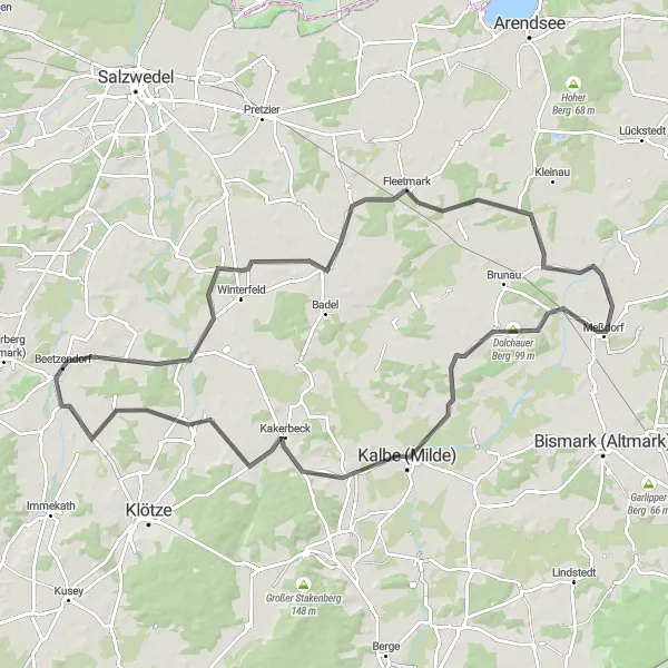 Map miniature of "Beetzendorf Epic Road Adventure" cycling inspiration in Sachsen-Anhalt, Germany. Generated by Tarmacs.app cycling route planner