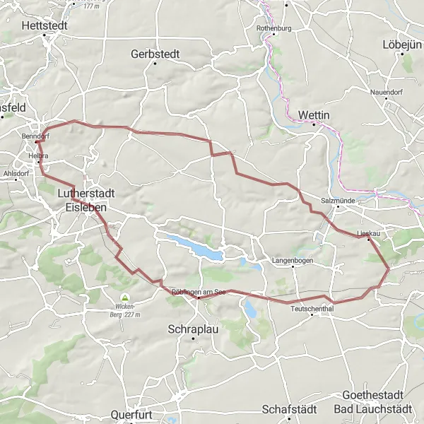 Karten-Miniaturansicht der Radinspiration "Geschichtsreiche Runde um Lutherstadt Eisleben" in Sachsen-Anhalt, Germany. Erstellt vom Tarmacs.app-Routenplaner für Radtouren