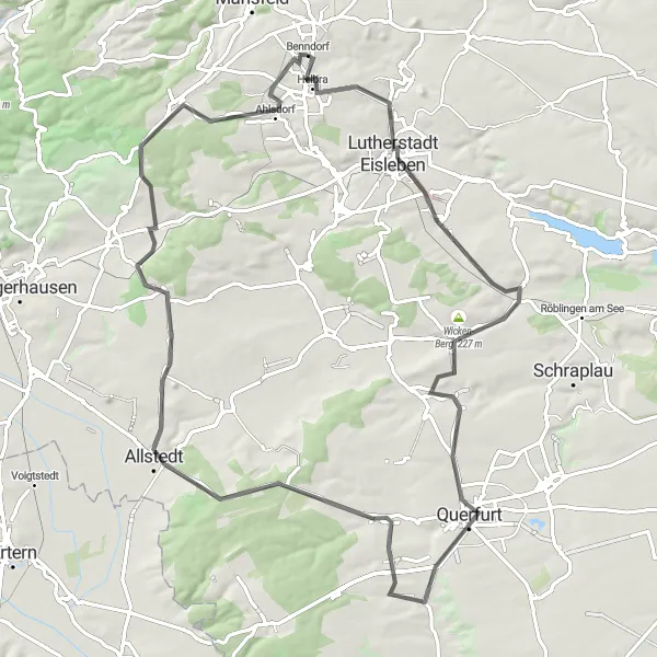 Map miniature of "Querfurt Hill Challenge" cycling inspiration in Sachsen-Anhalt, Germany. Generated by Tarmacs.app cycling route planner