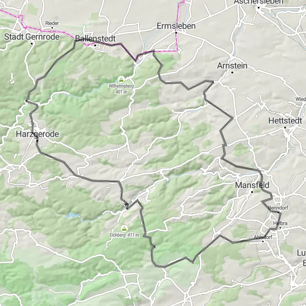 Karten-Miniaturansicht der Radinspiration "Hügellige Schönheit von Benndorf" in Sachsen-Anhalt, Germany. Erstellt vom Tarmacs.app-Routenplaner für Radtouren