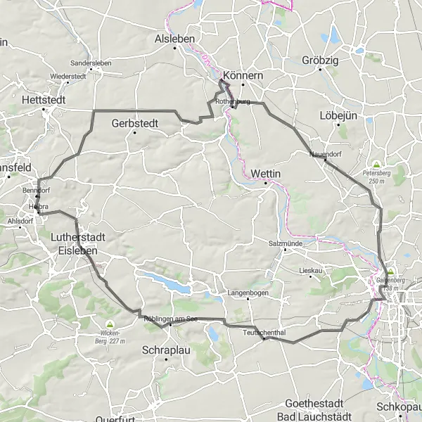 Map miniature of "Scenic Road Cycling Tour through Nature Reserves" cycling inspiration in Sachsen-Anhalt, Germany. Generated by Tarmacs.app cycling route planner