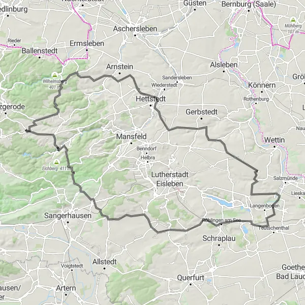 Karten-Miniaturansicht der Radinspiration "Höhen und Täler entdecken" in Sachsen-Anhalt, Germany. Erstellt vom Tarmacs.app-Routenplaner für Radtouren