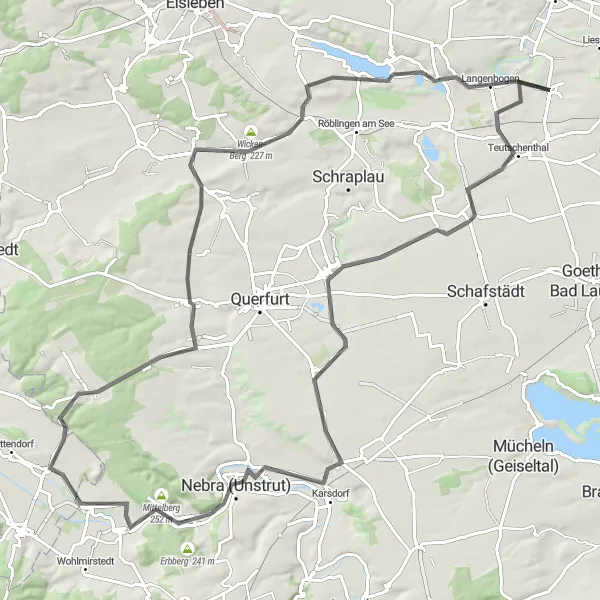 Karten-Miniaturansicht der Radinspiration "Entdeckungstour durch Teutschenthal und Nebra" in Sachsen-Anhalt, Germany. Erstellt vom Tarmacs.app-Routenplaner für Radtouren