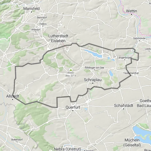 Karten-Miniaturansicht der Radinspiration "Rund um Teutschenthal" in Sachsen-Anhalt, Germany. Erstellt vom Tarmacs.app-Routenplaner für Radtouren
