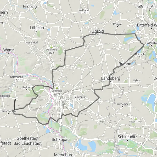 Map miniature of "Sachsen-Anhalt Road Adventure" cycling inspiration in Sachsen-Anhalt, Germany. Generated by Tarmacs.app cycling route planner