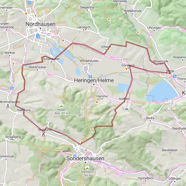 Map miniature of "Scenic Tour Around Berga" cycling inspiration in Sachsen-Anhalt, Germany. Generated by Tarmacs.app cycling route planner