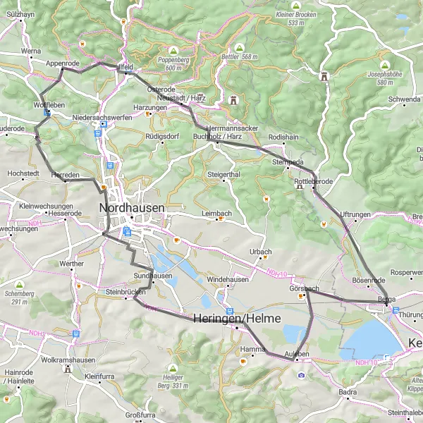 Map miniature of "Helme Valley Discovery Ride" cycling inspiration in Sachsen-Anhalt, Germany. Generated by Tarmacs.app cycling route planner