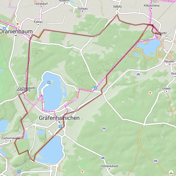 Map miniature of "Radis - Selbitz Gravel Loop" cycling inspiration in Sachsen-Anhalt, Germany. Generated by Tarmacs.app cycling route planner