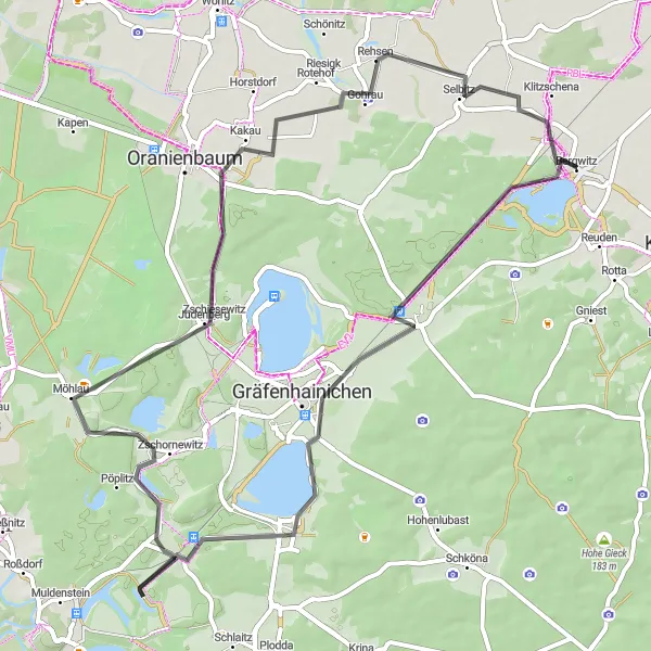 Map miniature of "The Countryside Ride" cycling inspiration in Sachsen-Anhalt, Germany. Generated by Tarmacs.app cycling route planner