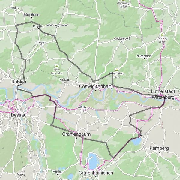 Map miniature of "The Historical Route" cycling inspiration in Sachsen-Anhalt, Germany. Generated by Tarmacs.app cycling route planner