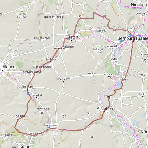 Map miniature of "Gravel Adventure" cycling inspiration in Sachsen-Anhalt, Germany. Generated by Tarmacs.app cycling route planner