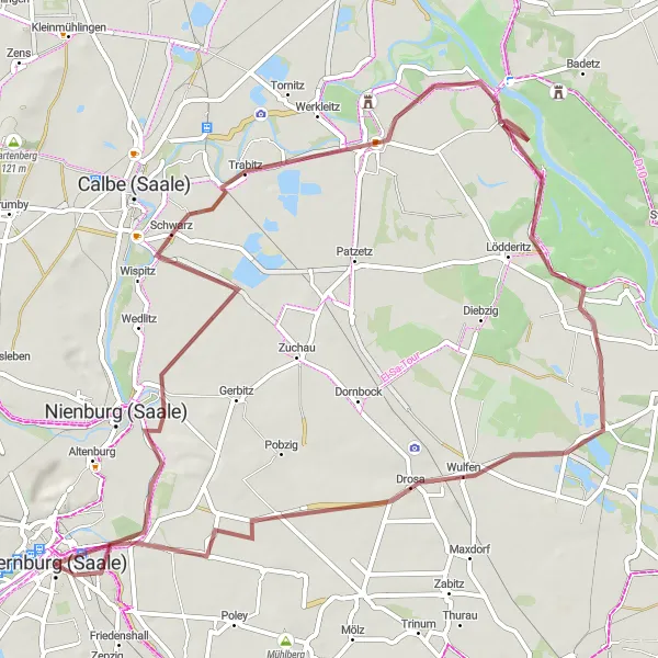 Map miniature of "Bernburg to Wulfen Gravel Cycling Route" cycling inspiration in Sachsen-Anhalt, Germany. Generated by Tarmacs.app cycling route planner