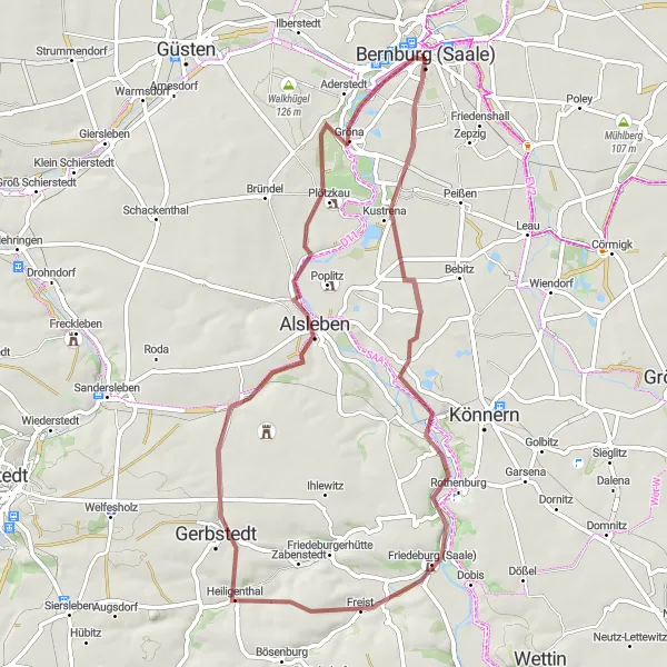 Map miniature of "Scenic Saale Trail" cycling inspiration in Sachsen-Anhalt, Germany. Generated by Tarmacs.app cycling route planner