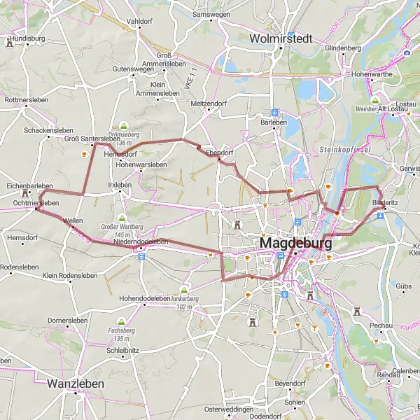 Karten-Miniaturansicht der Radinspiration "Grüne Oasen um Magdeburg" in Sachsen-Anhalt, Germany. Erstellt vom Tarmacs.app-Routenplaner für Radtouren