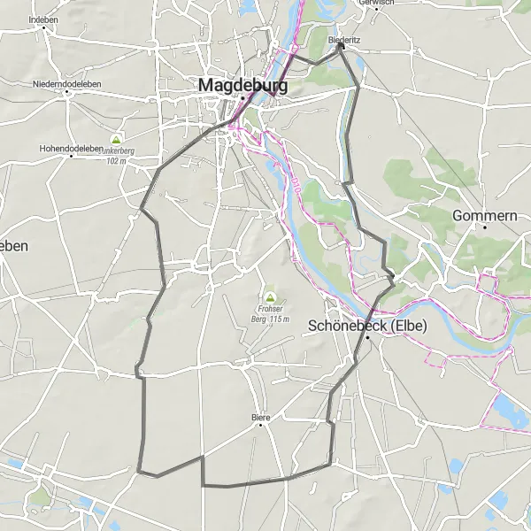 Karten-Miniaturansicht der Radinspiration "Magdeburger Elbauen - Rundweg" in Sachsen-Anhalt, Germany. Erstellt vom Tarmacs.app-Routenplaner für Radtouren