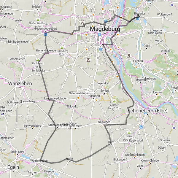 Map miniature of "Marientempel Round-trip" cycling inspiration in Sachsen-Anhalt, Germany. Generated by Tarmacs.app cycling route planner