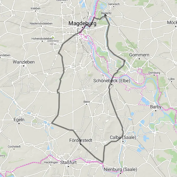 Map miniature of "The Calbe Adventure" cycling inspiration in Sachsen-Anhalt, Germany. Generated by Tarmacs.app cycling route planner