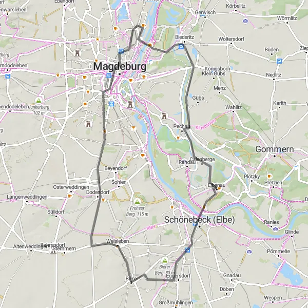 Karten-Miniaturansicht der Radinspiration "Elberadtour durch malerische Landschaften" in Sachsen-Anhalt, Germany. Erstellt vom Tarmacs.app-Routenplaner für Radtouren