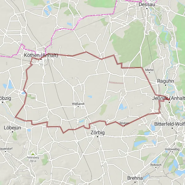 Map miniature of "Köthen Adventure" cycling inspiration in Sachsen-Anhalt, Germany. Generated by Tarmacs.app cycling route planner