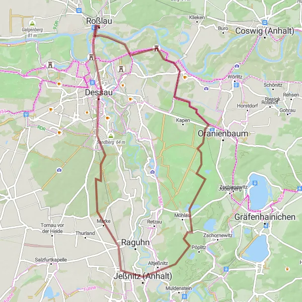 Map miniature of "Dessau Countryside Ride" cycling inspiration in Sachsen-Anhalt, Germany. Generated by Tarmacs.app cycling route planner