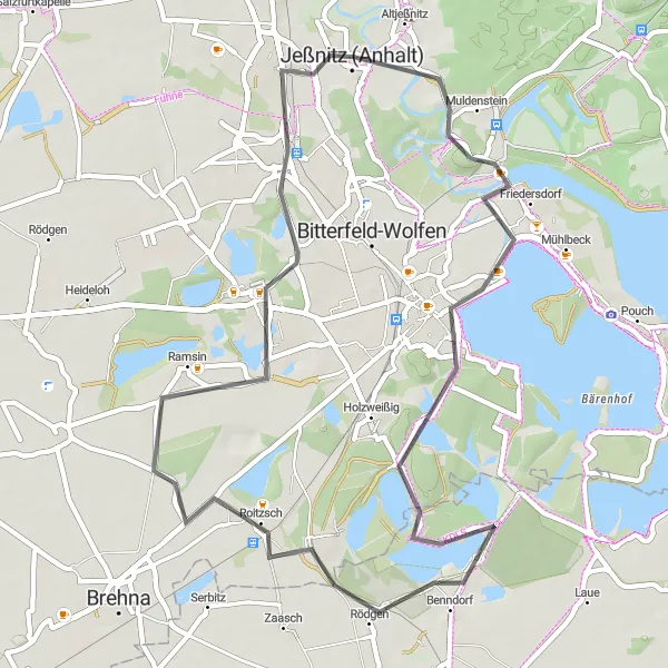 Map miniature of "Altjeßnitz and Beyond" cycling inspiration in Sachsen-Anhalt, Germany. Generated by Tarmacs.app cycling route planner