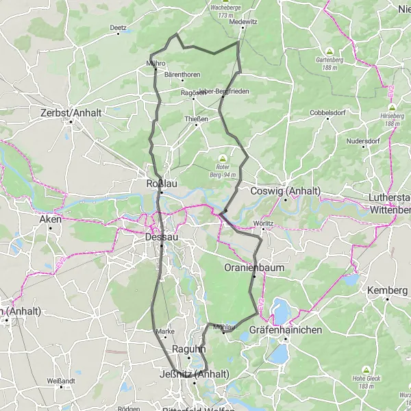 Map miniature of "Bobbau Adventure" cycling inspiration in Sachsen-Anhalt, Germany. Generated by Tarmacs.app cycling route planner