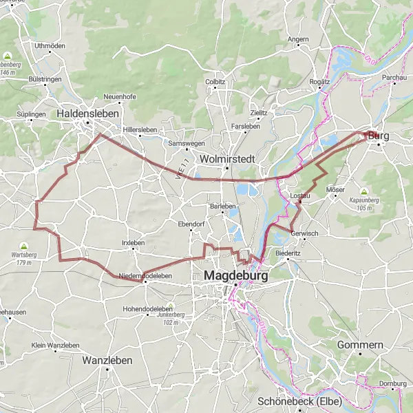 Karten-Miniaturansicht der Radinspiration "Abenteuertour durch die Natur um Burg" in Sachsen-Anhalt, Germany. Erstellt vom Tarmacs.app-Routenplaner für Radtouren