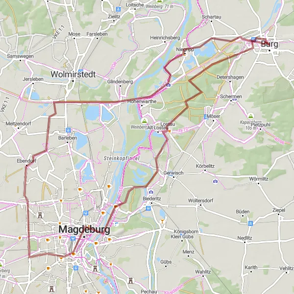 Map miniature of "Discover Magdeburg's Surroundings" cycling inspiration in Sachsen-Anhalt, Germany. Generated by Tarmacs.app cycling route planner