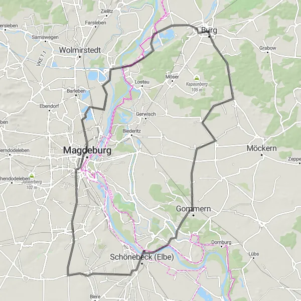 Map miniature of "Magdeburg Adventure" cycling inspiration in Sachsen-Anhalt, Germany. Generated by Tarmacs.app cycling route planner