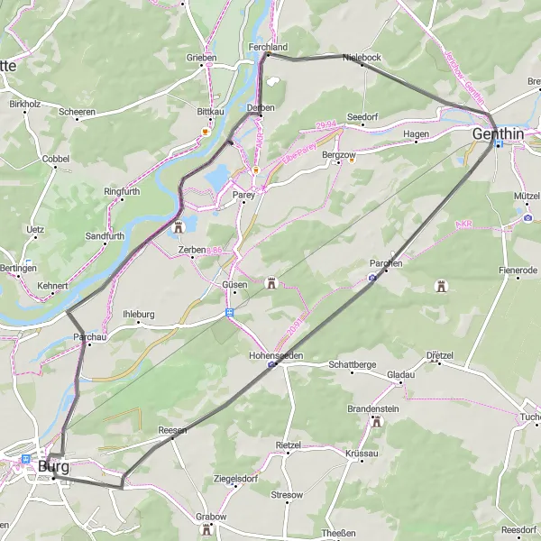 Karten-Miniaturansicht der Radinspiration "Ausflug entlang der Straßen bei Burg" in Sachsen-Anhalt, Germany. Erstellt vom Tarmacs.app-Routenplaner für Radtouren