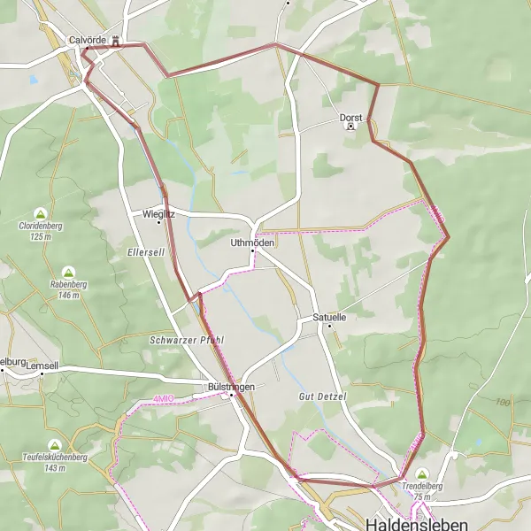 Map miniature of "Calvörde to Bülstringen Gravel Route" cycling inspiration in Sachsen-Anhalt, Germany. Generated by Tarmacs.app cycling route planner