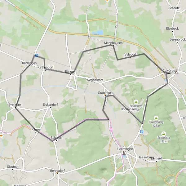 Karten-Miniaturansicht der Radinspiration "Kurvenreiche Straßentour durch die Umgebung von Calvörde" in Sachsen-Anhalt, Germany. Erstellt vom Tarmacs.app-Routenplaner für Radtouren