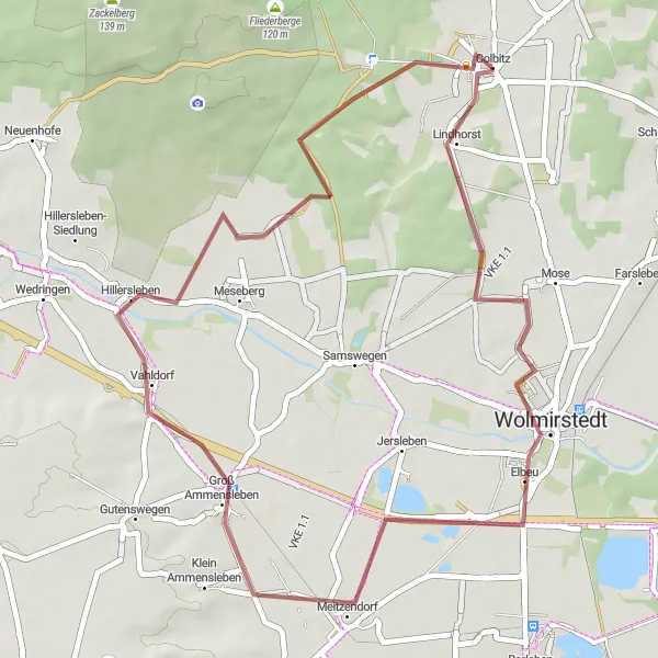 Map miniature of "Wolmirstedt Exploration" cycling inspiration in Sachsen-Anhalt, Germany. Generated by Tarmacs.app cycling route planner