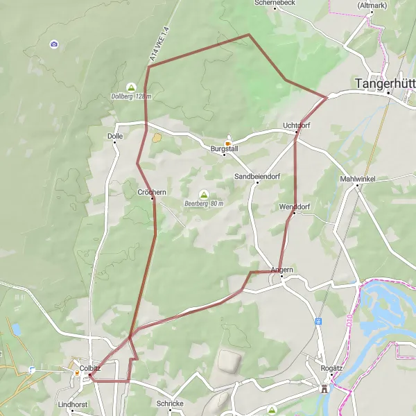 Map miniature of "Dollberg Adventure" cycling inspiration in Sachsen-Anhalt, Germany. Generated by Tarmacs.app cycling route planner