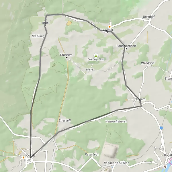 Map miniature of "Colbitz - Ellersell Route" cycling inspiration in Sachsen-Anhalt, Germany. Generated by Tarmacs.app cycling route planner