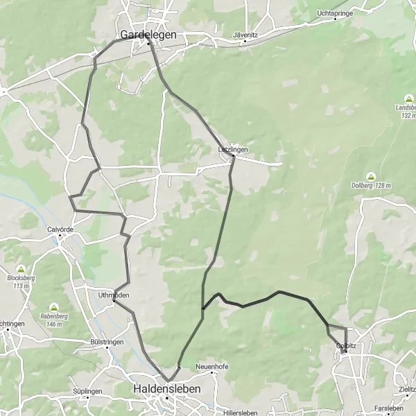 Map miniature of "Colbitz - Letzlingen Route" cycling inspiration in Sachsen-Anhalt, Germany. Generated by Tarmacs.app cycling route planner