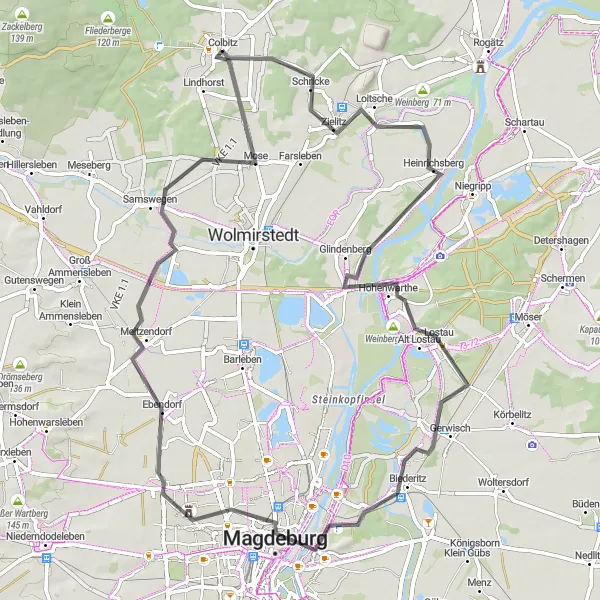 Map miniature of "Colbitz - Jersleben Route" cycling inspiration in Sachsen-Anhalt, Germany. Generated by Tarmacs.app cycling route planner