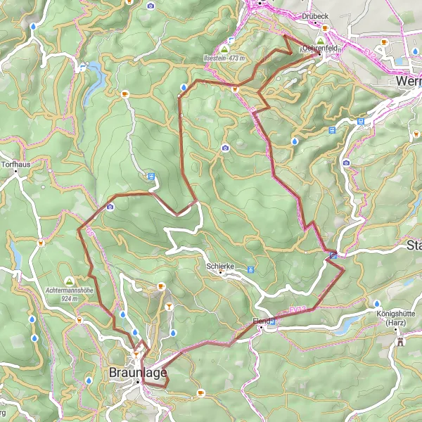 Map miniature of "Harz Gravel Cycling Expedition" cycling inspiration in Sachsen-Anhalt, Germany. Generated by Tarmacs.app cycling route planner