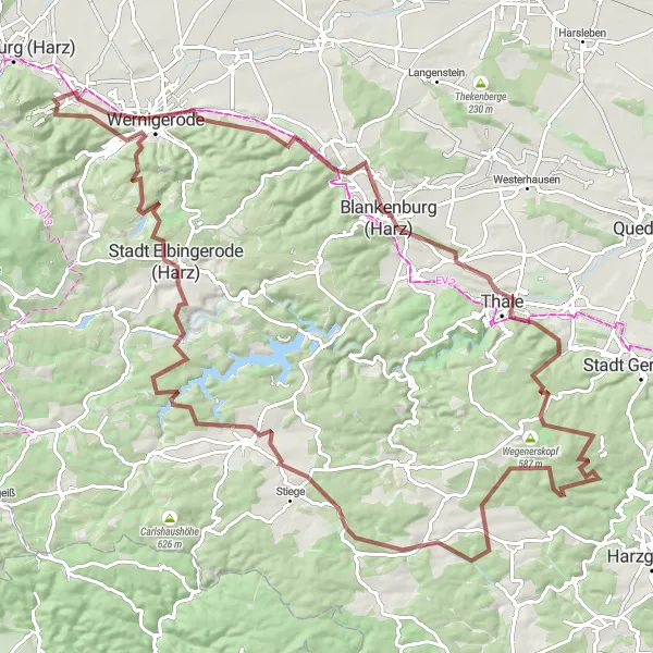 Map miniature of "Harz Gravel Adventure" cycling inspiration in Sachsen-Anhalt, Germany. Generated by Tarmacs.app cycling route planner
