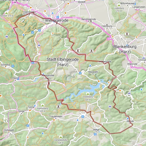 Map miniature of "The Harz Gravel Adventure" cycling inspiration in Sachsen-Anhalt, Germany. Generated by Tarmacs.app cycling route planner