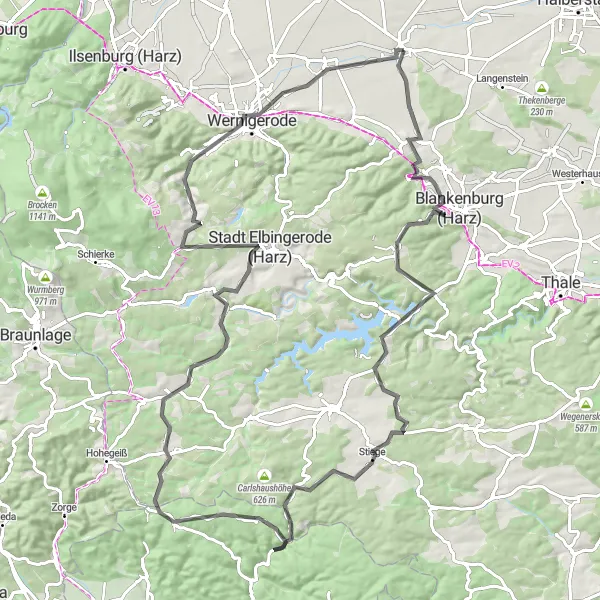 Map miniature of "Harz Road Adventure" cycling inspiration in Sachsen-Anhalt, Germany. Generated by Tarmacs.app cycling route planner