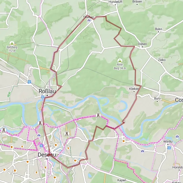 Map miniature of "Dessau Gravel Adventure" cycling inspiration in Sachsen-Anhalt, Germany. Generated by Tarmacs.app cycling route planner