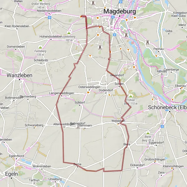 Map miniature of "Kristall-Palast Route" cycling inspiration in Sachsen-Anhalt, Germany. Generated by Tarmacs.app cycling route planner