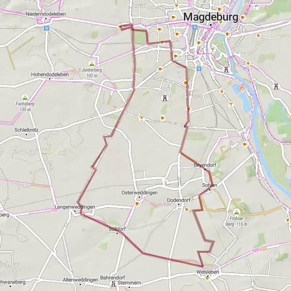 Map miniature of "Ottersleben Adventure" cycling inspiration in Sachsen-Anhalt, Germany. Generated by Tarmacs.app cycling route planner