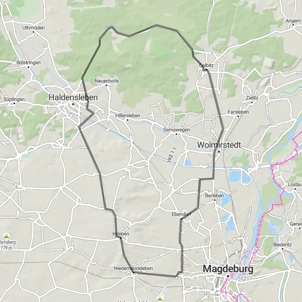 Map miniature of "Wolmirstedt Loop" cycling inspiration in Sachsen-Anhalt, Germany. Generated by Tarmacs.app cycling route planner